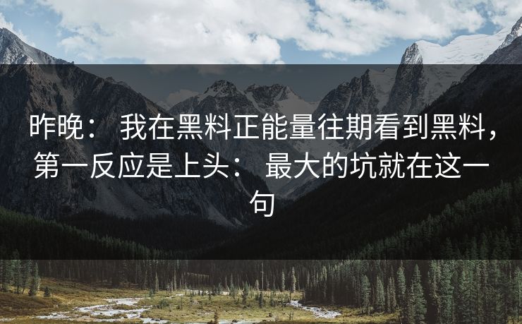 昨晚： 我在黑料正能量往期看到黑料，第一反应是上头： 最大的坑就在这一句